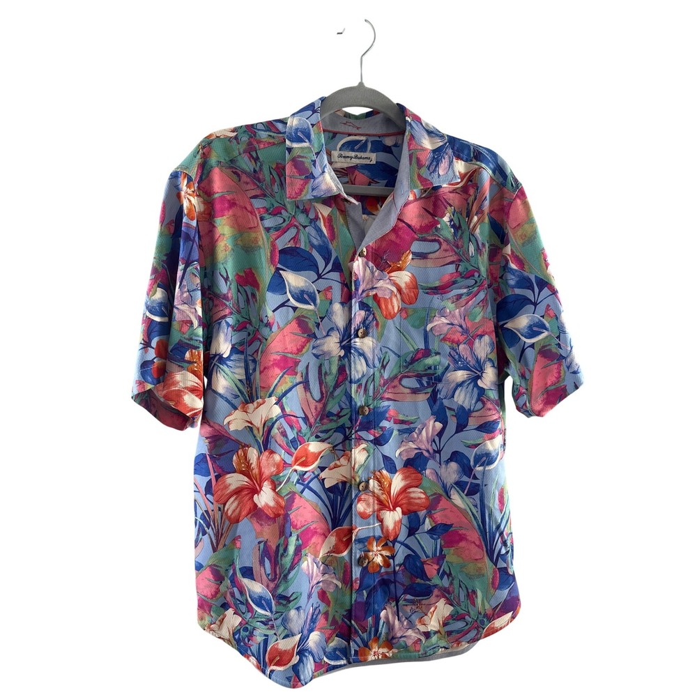 Tommy Bahama Silk Floral Short Sleeve Hawaiian Shirt Aloha Medium NWT